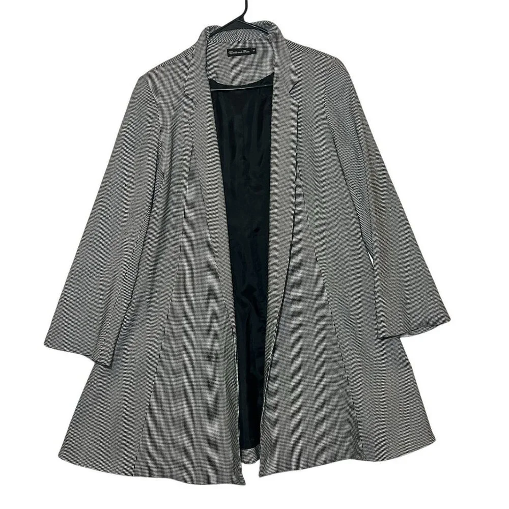 Estelle And Finn Coat Jacket Women's Y2K Size 10 Houndstooth Open Front Pads - Picture 2 of 10